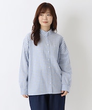 先染綿麻 スタンドハイカラーシャツ