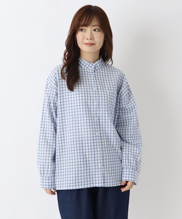 先染綿麻 スタンドハイカラーシャツ