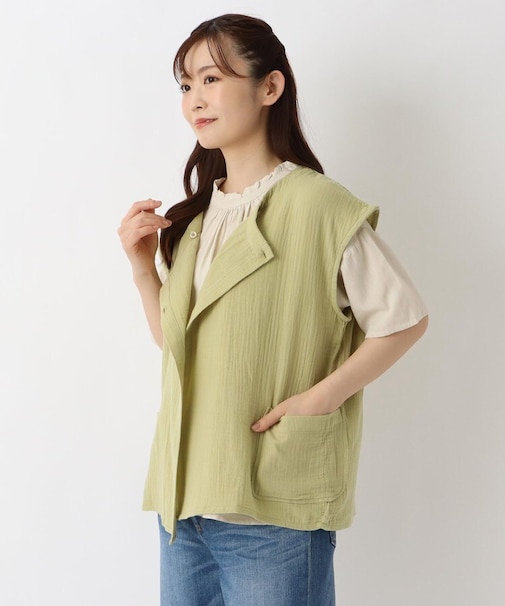 コットン楊柳Wガーゼ ポケット付きベスト