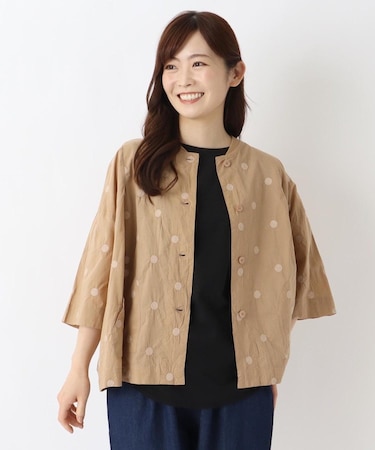 ドット刺繍入り 5分袖ジャケット