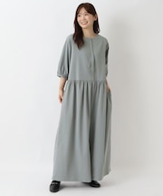 前開き 半袖オールインワン ワンピース