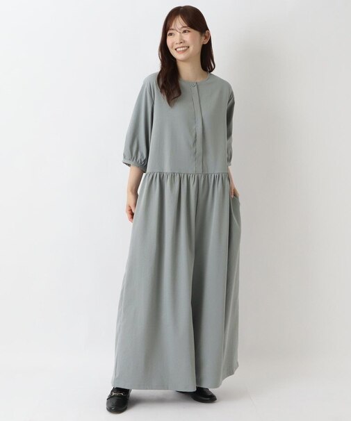 前開き 半袖オールインワン ワンピース