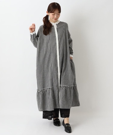 裾ギャザー ロングシャツワンピース