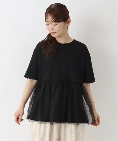 カット&チュール 切替えペプラムプルオーバー