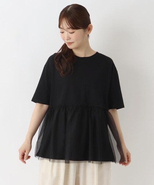 カット&チュール 切替えペプラムプルオーバー