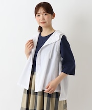 ◆パナマ織り 綿麻フード付きベスト