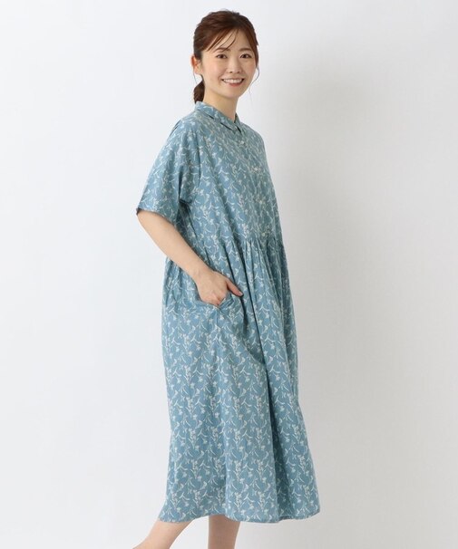 半袖前開き 切替ワンピース