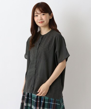 刺繍切替 前あきブラウス