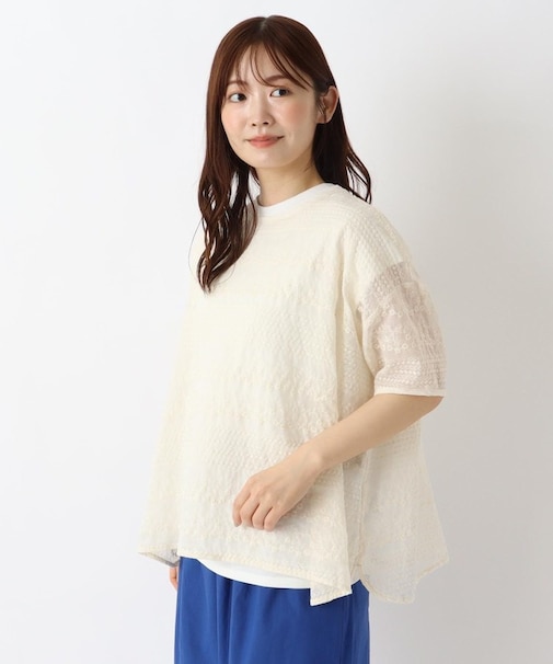総刺繍 半袖ブラウス