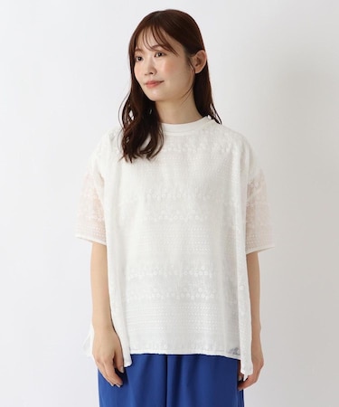 総刺繍 半袖ブラウス