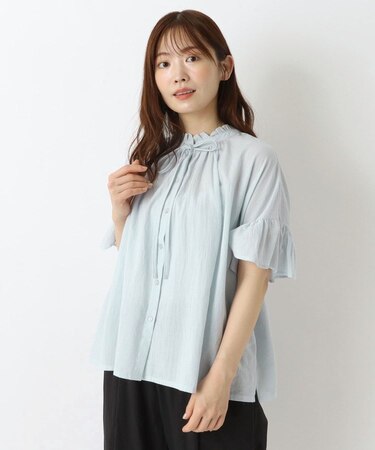 襟フリルリボンブラウス