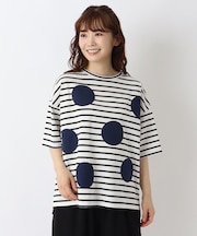 コットンボーダー 布帛ドットプルオーバー