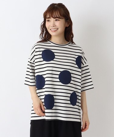 コットンボーダー 布帛ドットプルオーバー