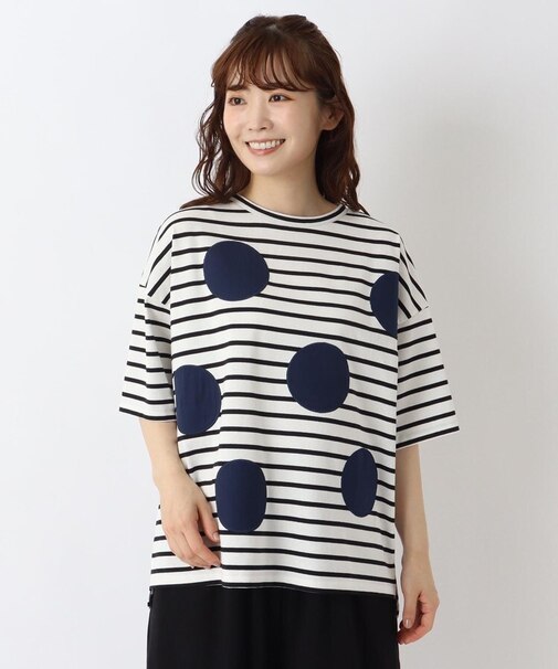 コットンボーダー 布帛ドットプルオーバー