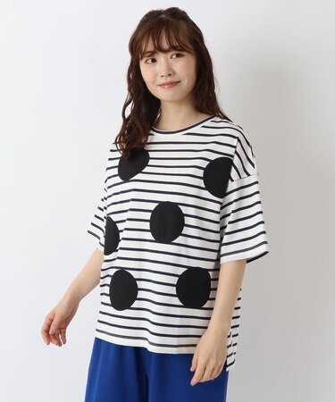 コットンボーダー 布帛ドットプルオーバー