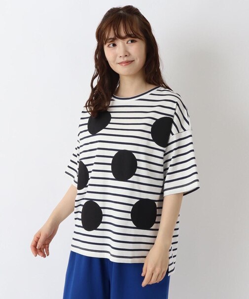 コットンボーダー 布帛ドットプルオーバー