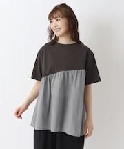 コットン天竺 5分袖布帛切替プルオーバー