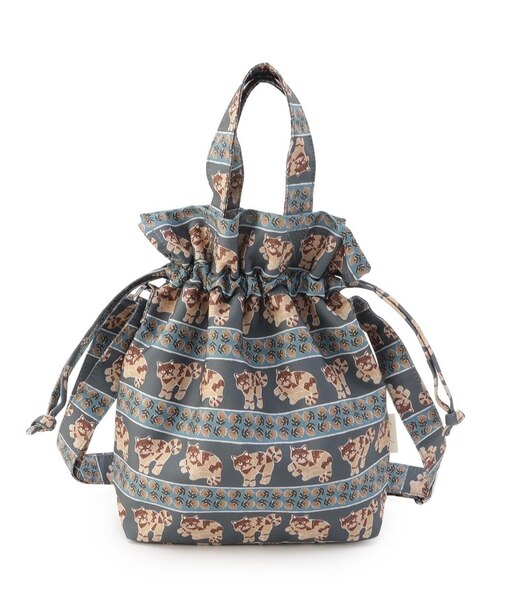 ブロックプリント 巾着2WAYバッグ