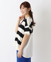 ◆コットン天竺ボーダー布帛切替プルオーバー