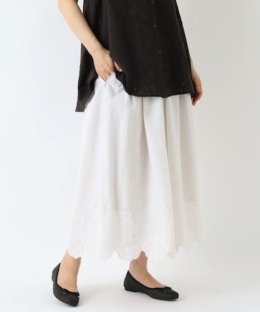 裾パネル刺繍 8分丈スカート