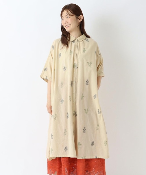 花柄総刺繍 5分袖ワンピース