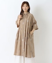 花柄総刺繍 5分袖ワンピース