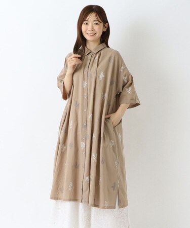 花柄総刺繍 5分袖ワンピース