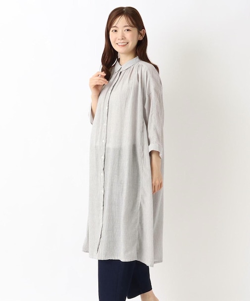 ライトガーゼ 先染め7分袖ワンピース