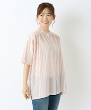 綿ボイル スタンドカラー 前開きシャツ