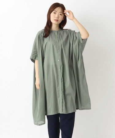 ボイルギャザー 5分袖ワイドワンピース