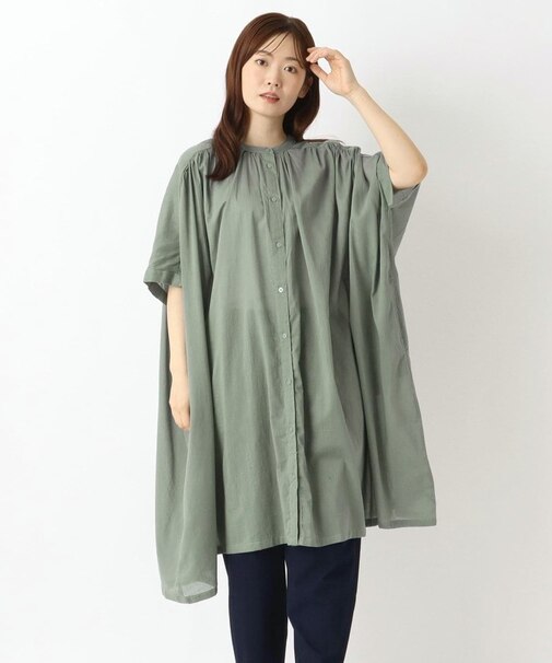 ボイルギャザー 5分袖ワイドワンピース