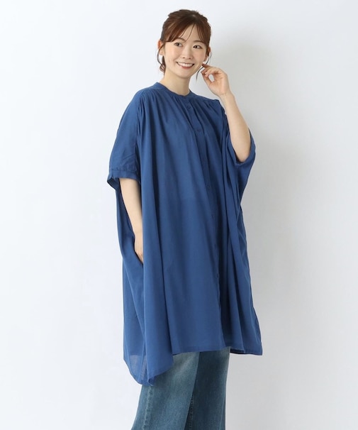 ボイルギャザー 5分袖ワイドワンピース