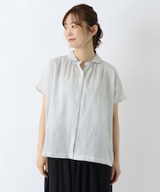 先染め フレンチ袖前開きブラウス