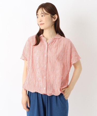 先染め フレンチ袖前開きブラウス