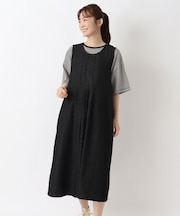 デニム 前後タックエプロンワンピース