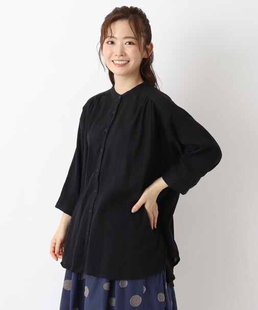 コットンクレープフラワージャカード7分袖ブラウス