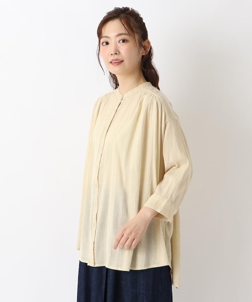 コットンクレープフラワージャカード7分袖ブラウス