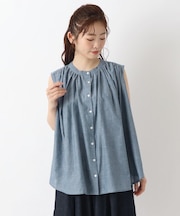 コットンシャンブレーフレンチスリーブシャツ