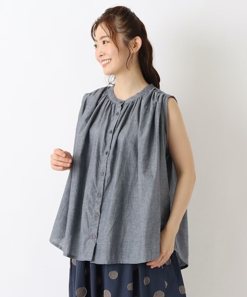 コットンシャンブレーフレンチスリーブシャツ