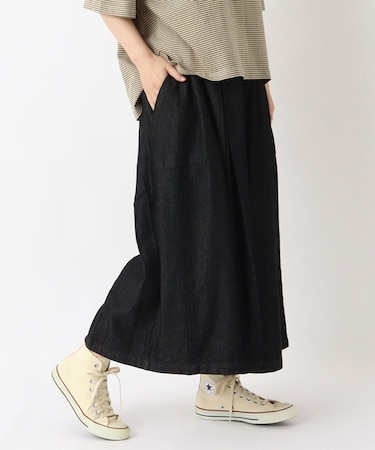 インディゴデニム 9分丈ワイドフレアパンツ