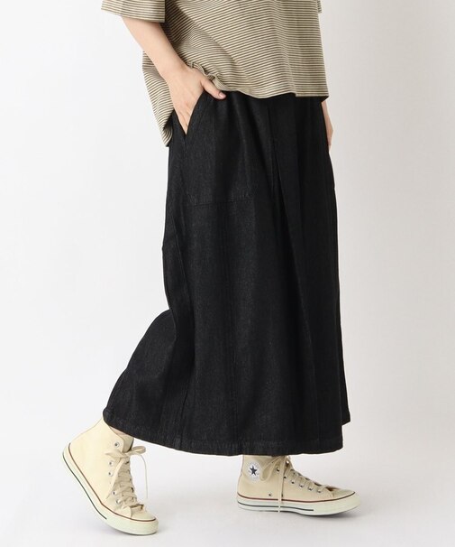 インディゴデニム 9分丈ワイドフレアパンツ
