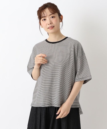 コットン天竺 ボーダー5分袖プルオーバー