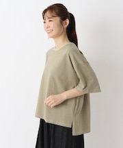 コットン天竺 ボーダー5分袖プルオーバー