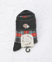 ◆ハリネズミ刺繍ロークルーソックス