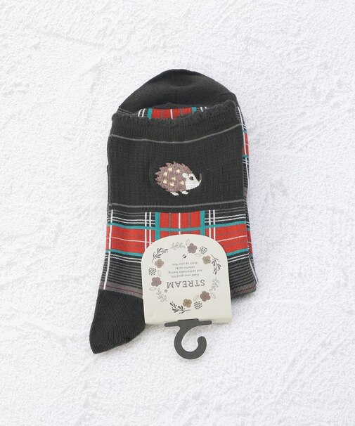 ◆ハリネズミ刺繍ロークルーソックス