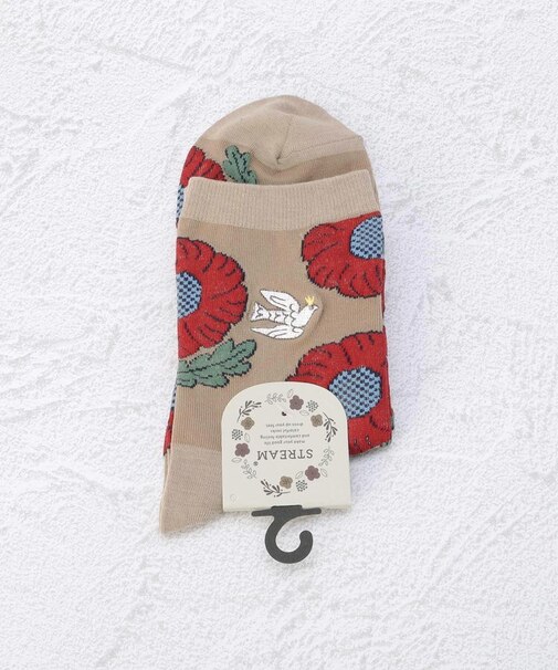 ◆鳩の刺繍ロークルーソックス