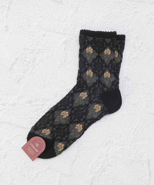 ◆アンティークバラ柄 クルーソックス