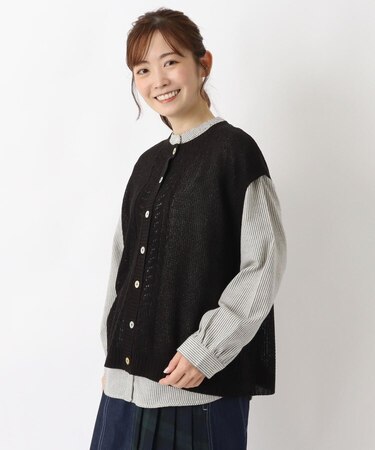麻タッチ ニットベストブラウス アンサンブル