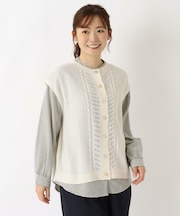 麻タッチ ニットベストブラウス アンサンブル