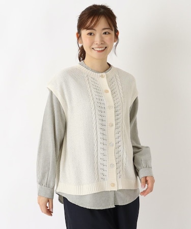 麻タッチ ニットベストブラウス アンサンブル